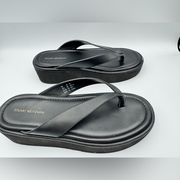 Stuart Weitzman Black Leather Platform Flip Flops - Picture 7 of 10